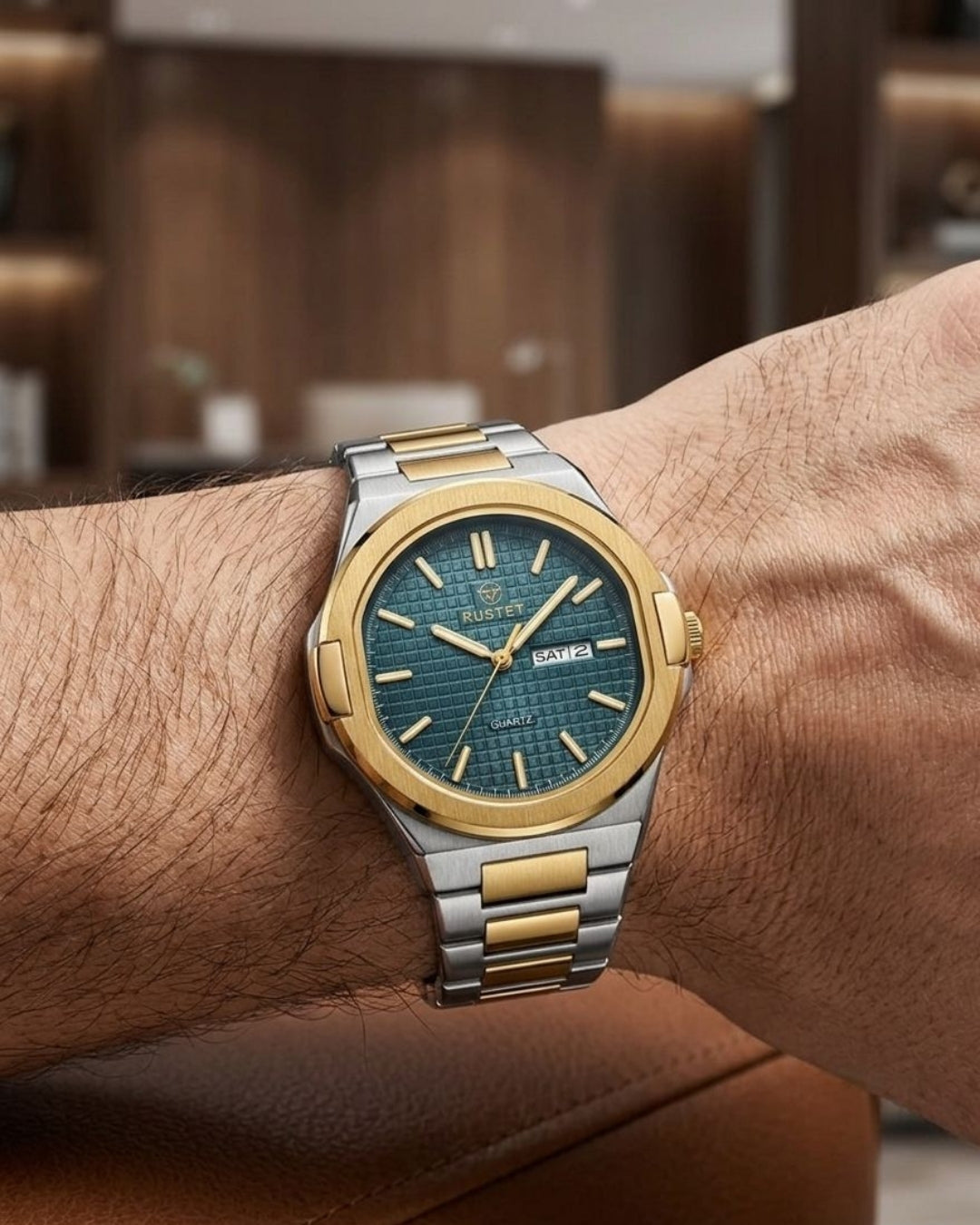 RUSTET-1045-GREEN WITH SILVER&GOLDEN