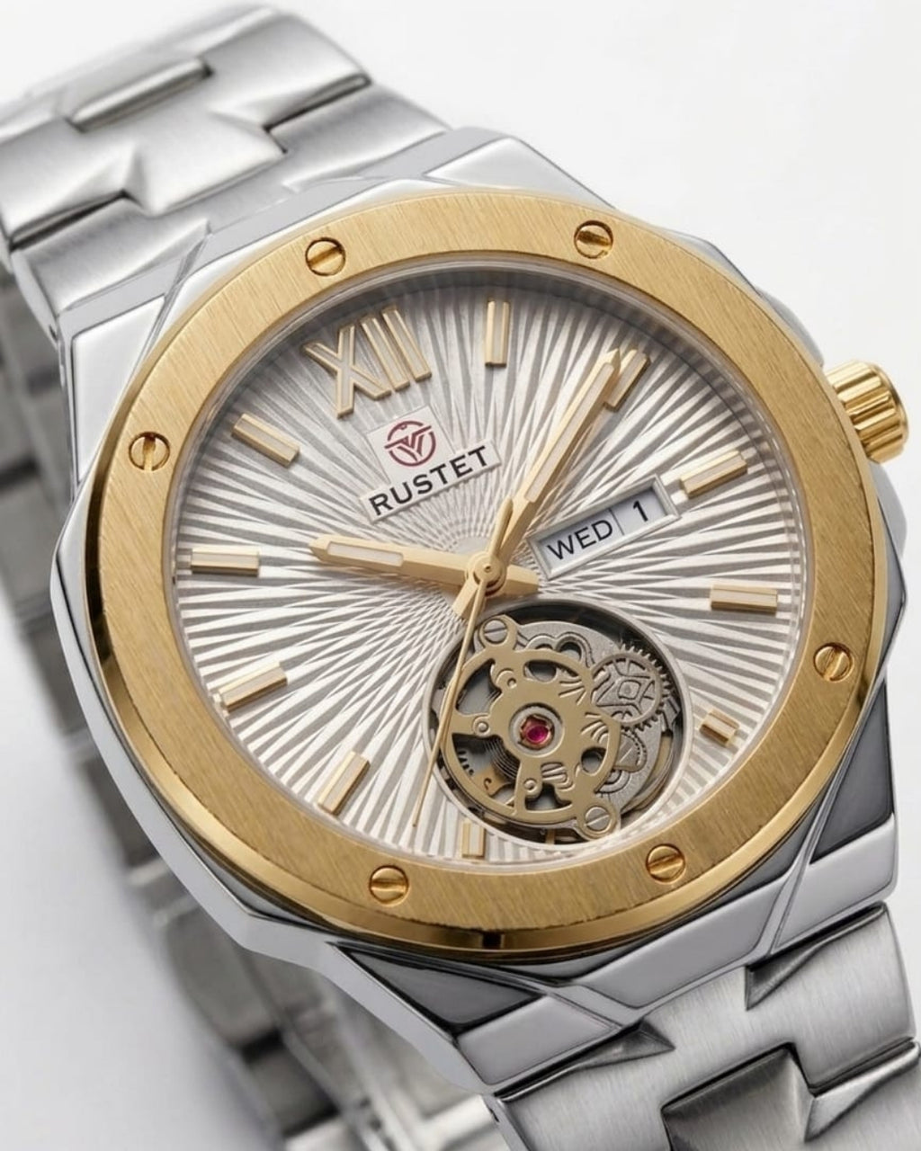 RUSTET-1053-WHITE WITH SILVER&GOLDEN