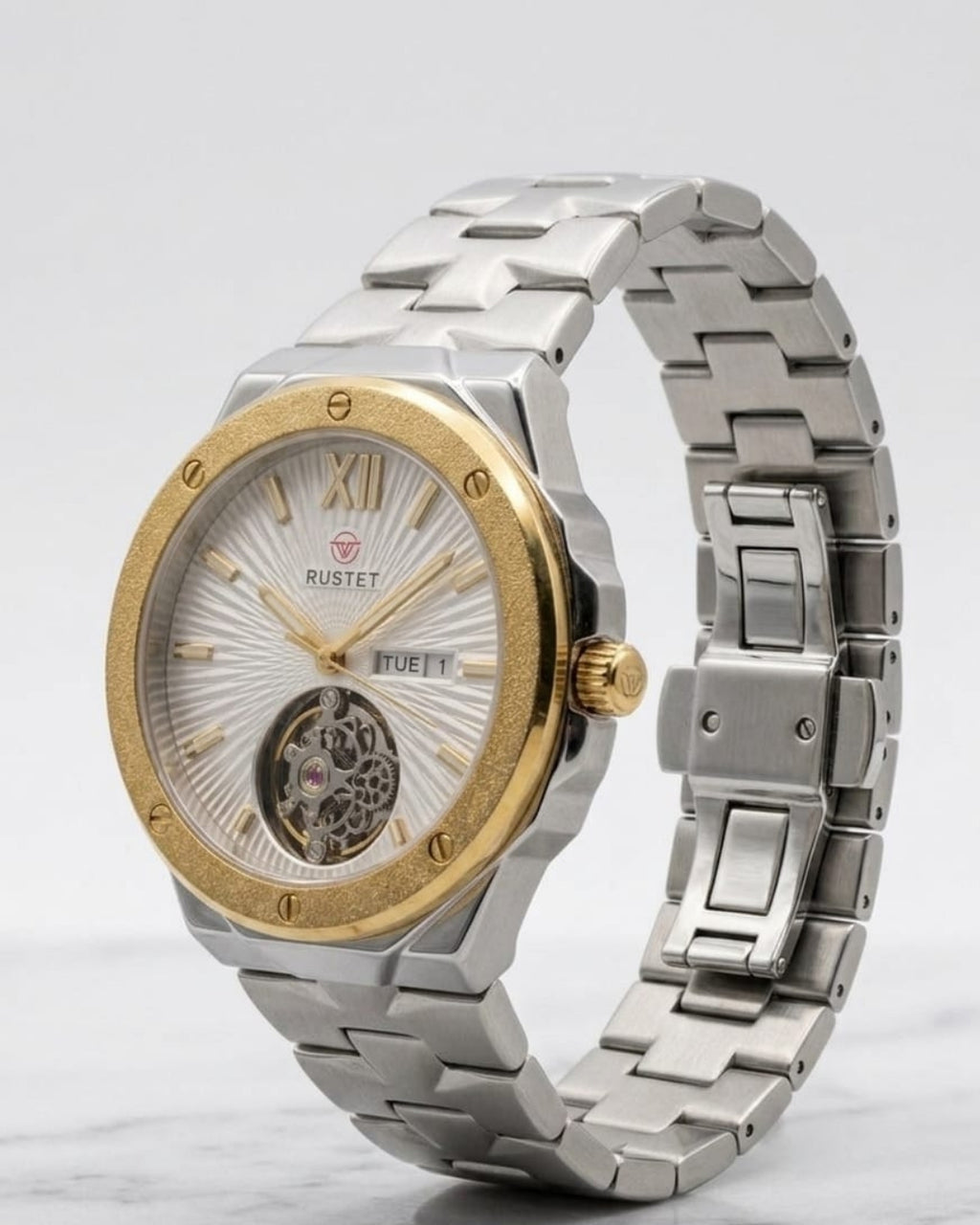 RUSTET-1053-BEIGE WITH SILVER&GOLDEN