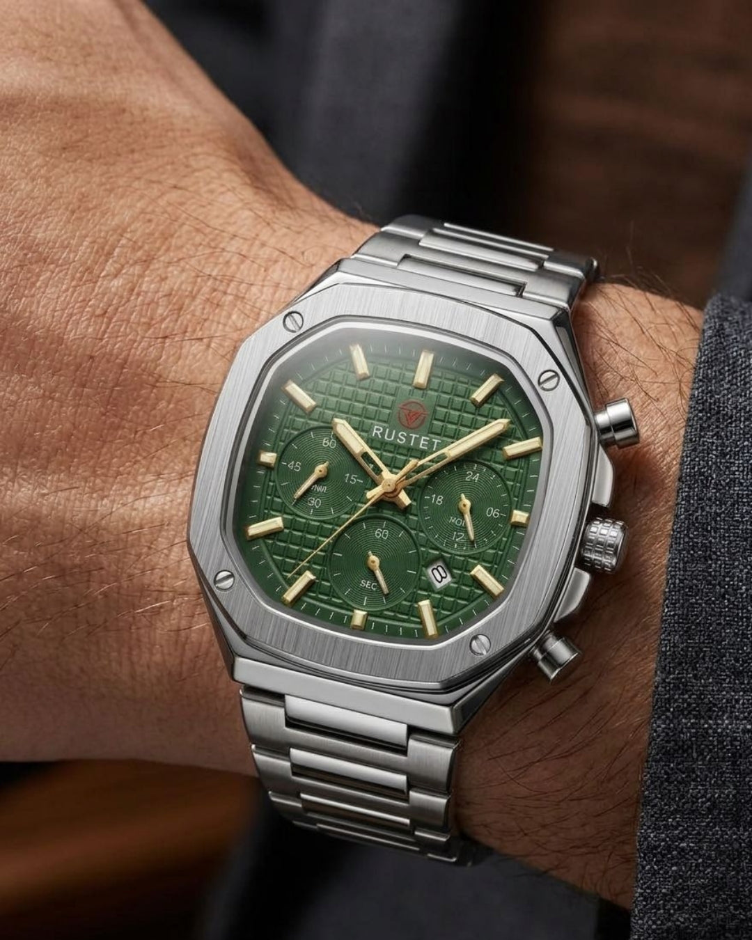 RUSTET-1065-GREEN WITH SILVER